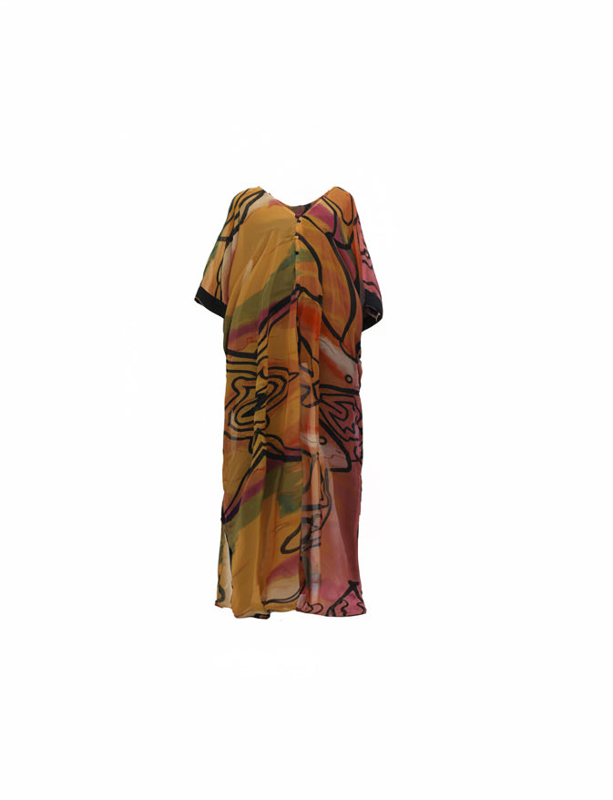 Colorful dress with abstract design on a white background