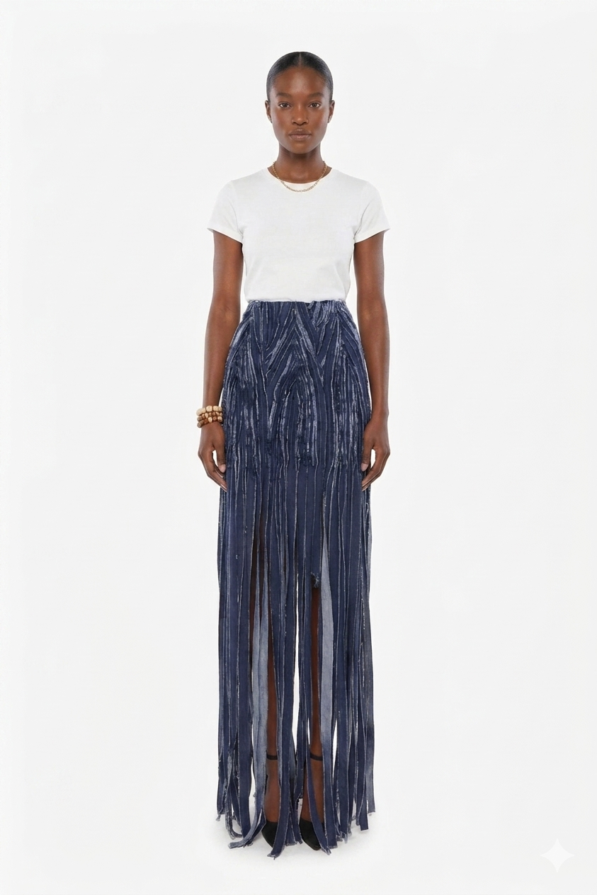 MIDNIGHT GRASS DENIM SKIRT